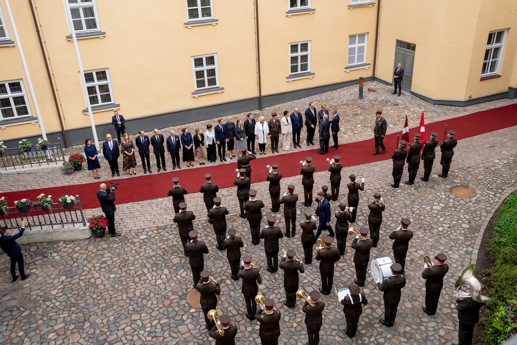 The Grand Master of the Sovereign Military Order of Malta, Fra’ John T. Dunlap, received by the President of the Republic of Latvia, Edgars Rinkēvičs, at Riga Castle.